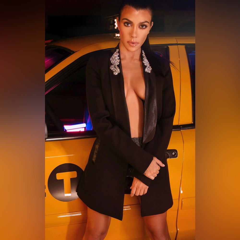 RARE! Kourtney Kardashian Embellished Applique Detail Oversized Blazer